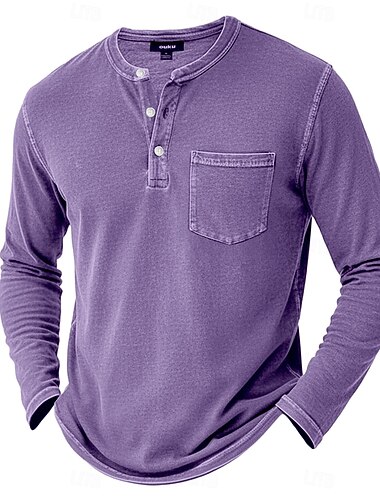  Herren Henley Hemd T-Shirt Langarmshirt Langarm Retro Einheitliche Farbe Mode Designer Lässig Mode Jahrgang Rein Henley Urlaub Straße Lässig Herbst Winter Dunkelbraun Schwarz Rosa Henley T-Shirt