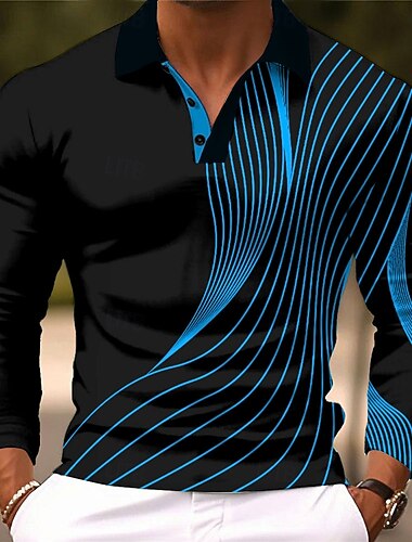  Voor heren Meetkundig Lijn Polo Lange mouw Poloshirt Overhemden met kraag Zakelijk informeel liiketoiminta Sportkleding Alledaagse kleding 3D-afdrukken Knop Lente Herfst Winter Zwart Rood blauw