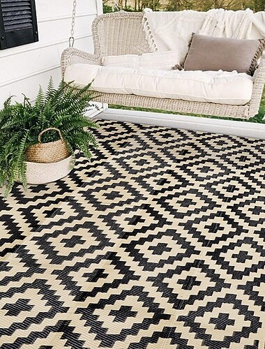  Outdoor Mat Heavy-Duty Plastic Straw Indoor/Outdoor Mat, Beige & Brown Floral pattern, Non-Slip Patio Mat for Deck, RV, Camping, Balcony, Backyard - Easy-Clean Floor Protection, Outdoor Rugs High Qual