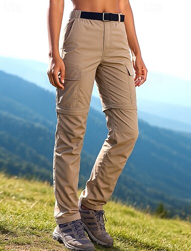  Mulheres Calças Convertíveis Calças de Trilha Calças impermeáveis Calças Softshell Ao ar livre Normal Prova-de-Água A Prova de Vento Calças Bolsos Cintura elástica Preto Verde Tropa Acampar e