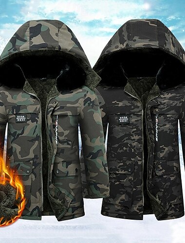  Herre Turjakke Fleece-jakke Vinterfrakk Pufferjakke Termisk sett Vinter utendørs Kamuflasje Hold Varm Topper Svart Grønn