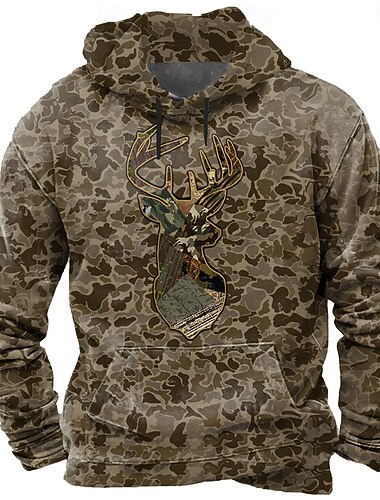 Homens camuflagem Veado Moletom Moda Clássico Gola Redonda Ao ar livre Caça Roxo Marron Com Cordão Outono Inverno Designer
