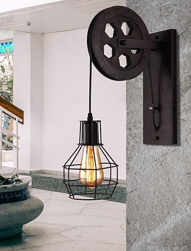  Industriell vintage justerbar 6,3" bred vegglampe vegglampe lampearmatur med uttrekkbar svingarm, rusten vegglampe med hjul