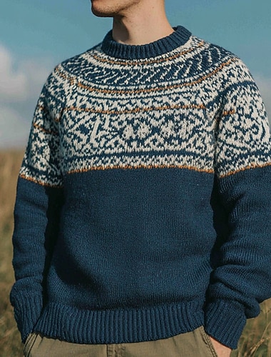  Karácsony Férfi Fair isle pulóver Pulóver pulóver Kötöttáru Kerek nyakkivágás Alkalmi Vakáció Napi 3D nyomtatás Melegen tartani Hosszú ujj Tavasz Ősz Tél Medence