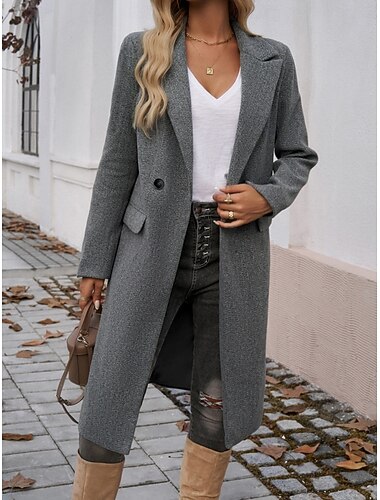  Per donna Trench Confortevole Traspirante Tasca Bottoni Casual Semplice Vacanza Streetwear Casuale Abbigliamento quotidiano Monopetto Lungo Collo ripiegato Vestibilità regolare Manica Lunga Capispalla