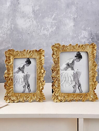  cadre photo vintage en résine à motif de feuilles de palmier dorées, horizontal &Cadre photo vertical pour la décoration de la maison, les photos de famille et les accessoires de photographie