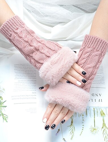  Guanti da donna a mezze dita lavorati a maglia, caldi guanti senza dita con treccia intrecciata per l'autunno e l'inverno, scaldapolsi in maglia tinta unita