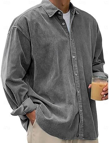  Herren Hemd Freizeithemd Cordhemd Knopfhemd Schwarz Weiß Marineblau Blau Purpur Langarm Umlegekragen Outdoor Straße Bekleidung Vintage Lässig