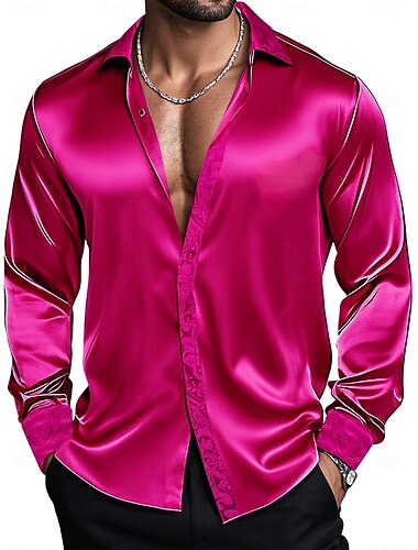  בגדי ריקוד גברים חולצה חולצת סאטן שמלת שמלה חולצה קז'ואל חולצה עם כפתורים חולצת נשף אחיד הצגה יוֹם הַשָׁנָה לבן יין אודם כחול רויאל שרוול ארוך דש כל העונות ביגוד