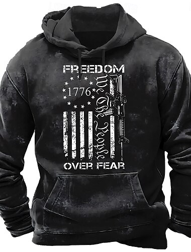  Herren Amerikanische US-Flagge 1776 Kapuzensweatshirt Pullover Mode Rundhalsausschnitt Outdoor Streetwear Schwarz Blau Kordelzug 3D Herbst Winter Designer