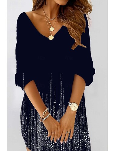  Damen Minikleid Etui-Kleid Shiftkleid Party Lässig Boho Party Täglich Ferien Normale Passform Blumen Abstrakt Langarm V Ausschnitt Schwarz Blau Purpur Frühling Herbst Winter