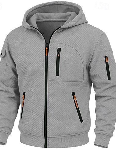  Men's Hoodie Full Zip Hoodie Fleece Hoodie Tactical Hoodie Black White Army Green Burgundy Navy Blue Hooded Plain Textured Sports & Outdoor Casual Daily Streetwear Cool Sportswear Fall Spring &  Fall