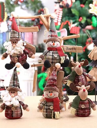  3 stk juleplysjdukker – skrivebordsfigurer &trepynt, snøfnugg &rutete julepynt, perfekte festlige gaver