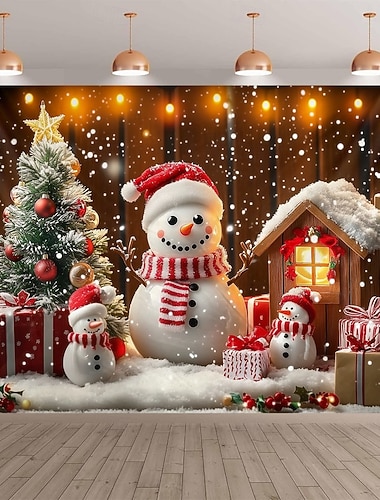  Vánoční závěsná tapiserie vánoční stromeček sněhulák perníková chaloupka velká nástěnná malba dekorace deka záclona dovolená domov ložnice obývací pokoj slavnostní párty dekorace
