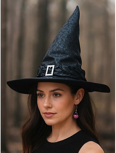  Dámský černohnědý halloweenský čarodějnický klobouk - vintage špičatý čarodějnický klobouk s přezkou, klasický kostýmní doplněk pro cosplay a párty outfity