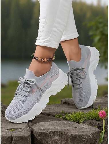  Gröna flyknit-sneakers med snörning för kvinnor – lätta, andningsbara löparskor för gym, promenader och vardagskläder