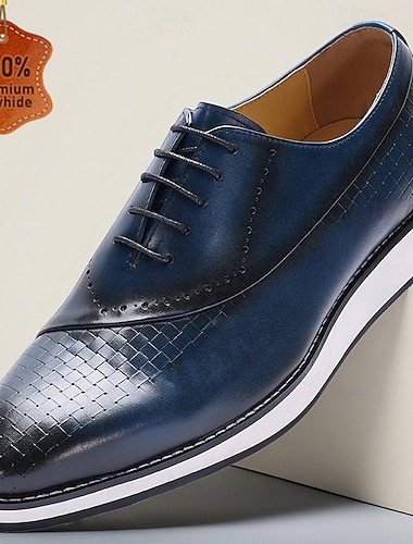  scarpe eleganti da uomo blu con lacci – scarpe Oxford da lavoro in vera pelle con dettagli testurizzati, calzature eleganti per ufficio, feste e occasioni speciali