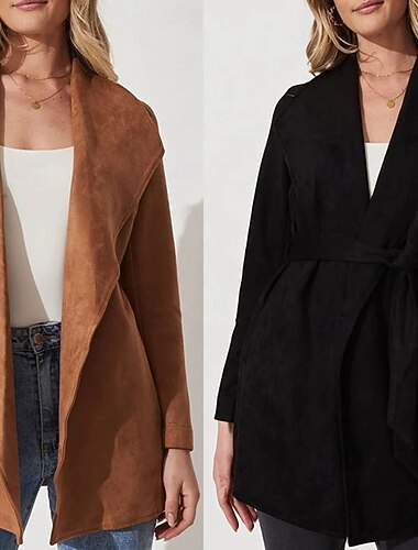  Γυναικεία Μπλέιζερ Δερμάτινο παλτό Άνετο Κουρελού Κομψό Μοντέρνα Υπαίθριο Σκέτο Εξόδου Καθημερινά Σαββατοκύριακο Ζακέτα Κανονικό Πέτο Κανονικό Μακρυμάνικο Εξωτερικά ενδύματα Μαύρο Καφέ