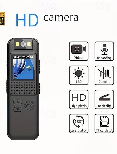  Draagbare high-definition 1080p-recorder met foto- en video-opname, uitgerust met een 0,9-inch IPS-scherm met invullicht, een kantelbare lens, een magnetische camera en een spraakrecorder met een 32