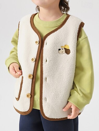  Bambini Unisex Gilet Capispalla Blocco di colori Senza Maniche Bottoni Cappotto All'aperto Moda Quotidiano Bianco Autunno Inverno Dai 4 anni in su