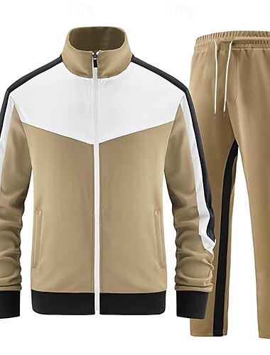  Férfi Színes 2db 3D pulóver készletek Tracksuit Cipzáras pulóverek Hosszú ujj Hosszú nadrág nagypapa gallér Sportos Alkalmi Napi Hétköznapi Sportruházat Napi Cipzár 3D nyomtatás Tavasz Ősz Tél Fekete
