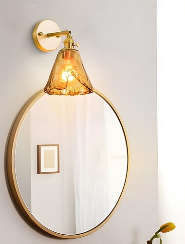  applique moderna in ottone applique minimaliste con paralume in vetro color tè lampade da parete con regolazione di 90° su e giù 110-240v