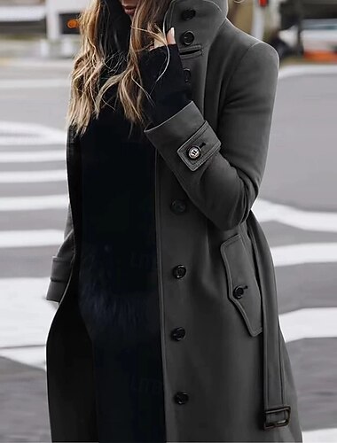  Γυναικεία Χειμερινό παλτό Παλτό Διατηρείτε Ζεστό Άνετο Τσέπη Κουμπιά Κομψό Καθημερινό Σκέτο Διακοπές Δρόμος Causal Καθημερινά Ρούχα Μακρύ Απορρίπτω Κανονικό Μακρυμάνικο Εξωτερικά ενδύματα