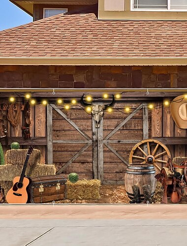  arazzo Copertura per porta del garage Grande appeso Cowboy Fienile Rustico 3D Da serata All'aperto Sfondi di ripresa Porta d'ingresso Decorazioni Parete Porta Sfondo