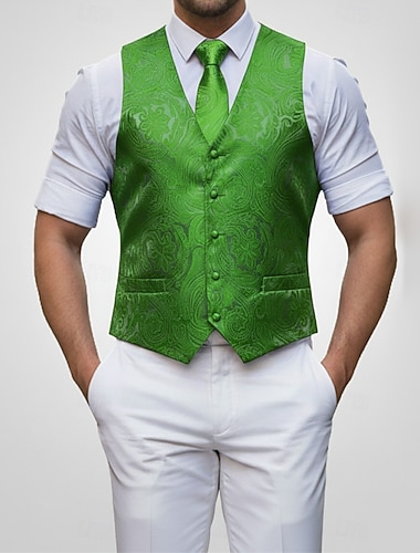  gilet da uomo con scollo a V, motivo paisley bordeaux, blu e verde, vestibilità su misura