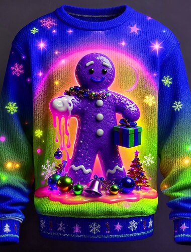  Stygg julegenser Herre Tegneserie Klokke Pullover genser Strikketøy Crewneck Fritid Feriereise Daglig Festival 3D-utskrift Hold Varm Langermet Vår Høst Vinter Rød Blå Lilla