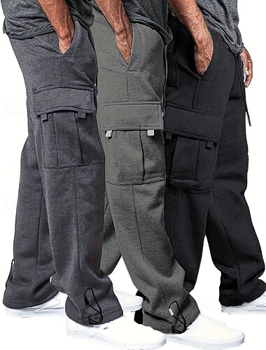  Multi Packs 3pcs Men's White+Red+Pink Wide Leg Sweatpants Trousers Drawstring Elastic Waist Plain Vacation Daily Wear Polyester Spring