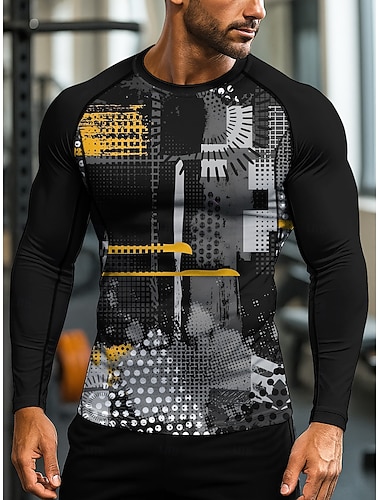  Per uomo Geometrico A righe Astratto T-shirt da corsa Maglia atletica Maglietta da Palestra Maglietta Fitness Camicia da allenamento Estate Primavera Autunno Inverno Manica Lunga UPF 50 Resistente ai