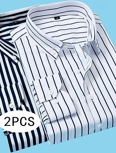  Voor heren Overhemd Button-down overhemd Gestreept shirt Shirt met kraag Verticale stroken Werk Kantoor / Formeel Blauw + Blauw Licht Wit + rood marineblauw + rood Lichtblauw + marineblauw Lange mouw