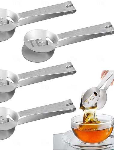  roestvrijstalen theezakjesknijper, theezakjeshouder, zeefclip, theezakjeslepel, theezakjestang voor losse thee, ijsblokjes en losse bladeren