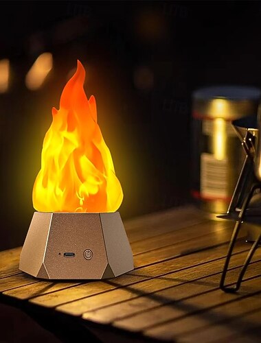  مصباح نار مزيف قابل لإعادة الشحن عبر USB، شموع بدون لهب مع لهب متوهج، ضوء لهب LED بثلاثة أوضاع للتخييم في الهواء الطلق، عطلة الهالوين، عيد الميلاد، عيد الشكر، ديكورات الفناء