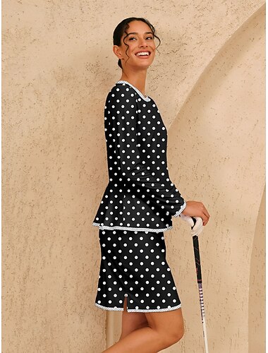  Mulheres Camisa polo de caminhada Preto Manga Longa Blusas Roupas femininas de golfe, roupas, roupas, roupas