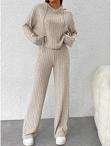  Per donna Moda Streetwear Set di Pantaloni Bolero Top Manica Lunga Con Cappuccio Tinta unica All'aperto Lavoro Casuale Nero Viola Verde Autunno Vestibilità comoda