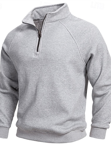  Herren Sweatshirt Fleece-Sweatshirt Pullover Viertelreißverschluss Sweatshirt Rippenstrick Aprikose Schwarz Armeegrün Marineblau Hellgrau Stehkragen Einfach Strukturiert Sport & Outdoor Lässig Täglich