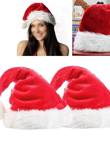 Paquete de 2 gorros navideños unisex de terciopelo cómodos, gorros rojos clásicos de Papá Noel para niños y adolescentes. &Adultos: espesar extra para Navidad &Suministros para fiestas festivas de Año   Paquete de 2 gorros navideños unisex de terciopelo cómodos, gorros rojos clásicos de Papá Noel para niños y adolescentes. &Adultos: espesar extra para Navidad &Suministros para fiestas festivas de Año