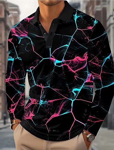  Męskie Geometryczny Abstrakcja Gra polo Długi rękaw Koszulki polo Klapa Codzienny Na zewnątrz Ulica Athleisure Dzienne zużycie Druk 3D Guziki Wiosna Jesień Zima Żółty Czerwony Zielony