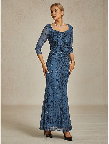  Dámské Maxi šaty Plášťové šaty Turmpetové šaty Bodycon šaty Elegantní Formální koktejl Večerní oslava Květinový 3/4 délka rukávu Do V Zelenomodrá Jaro Podzim Zima