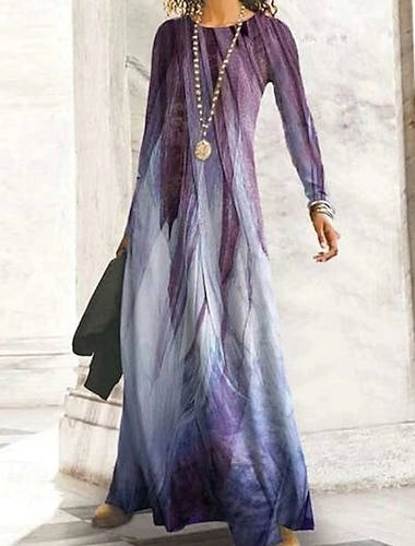  Femmes Robe Longue Maxi Robe Robe bohème Élégant ancien Mode Extérieur Soirée Quotidien Coupe régulière A Ombre Graphique Papillon manche longue Col ras du cou Jaune clair Gris noir Noir Jaune