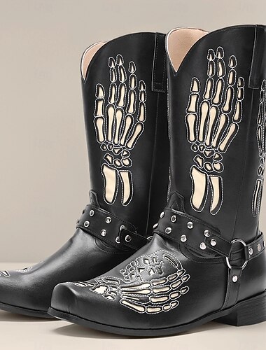  Homens Botas Botas de Moto Retro Halloween Caminhada Punk Vintage Diário Festas & Noite Pele PU Confortável Antiderrapante Quente Botas Cano Médio Sem Atacadores Preto Primavera Outono Inverno