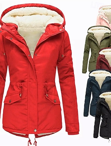  Mulheres Casaco de inverno Jaqueta casual Confortável Respirável Zíper Bolsos Casual Tecido Férias Rua Casual Roupa Diária Zíper Curto Padrão Com Capuz Normal Manga Longa agasalhos Preto Rosa Vinho