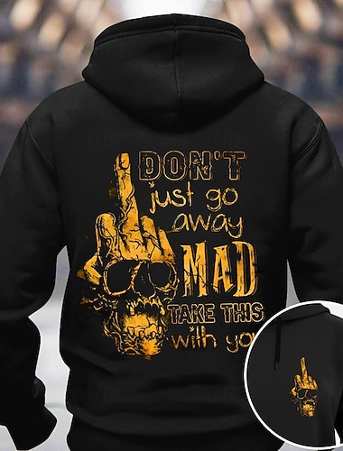  Moletom Masculino Edgy "Eu Não Apenas Vou Embora Bravo Leve Isso Com Você" Slogan Gráfico com Impressão de Dedo Médio e Caveira Manga Longa