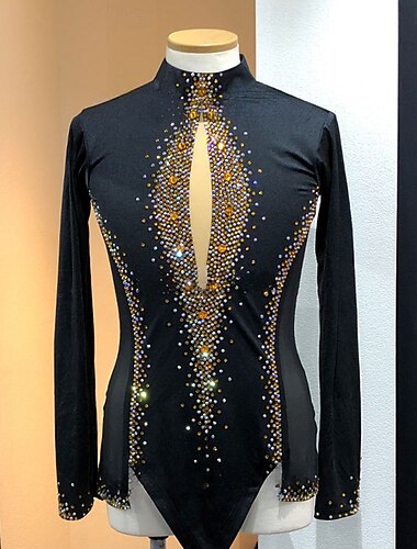  Krasobruslení Pánské Chlapecké Buz Pateni Topy Černá Slátanina Spandex Vysoká pružnost Trénink Soutěž Bruslařské oblečení Klasický Křišťál a napodobenina Dlouhý rukáv Bruslení Krasobruslení