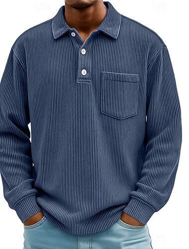  Homme Chemise en velours côtelé Polo Occasionnel Sports Revers manche longue Mode Basique Bloc de Couleur Patchwork Boutons Automne Printemps & Automne Coupe régulière Noir Vert Bleu Ciel bleu marine