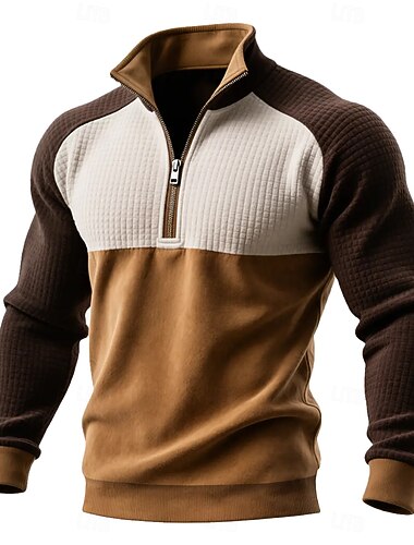  Per uomo Maglia Felpa a nido d'ape Felpa con cappuccio Maglione Felpa con zip corta Cachi Colletto Mao Semplice Patchwork Blocco di colore Sport & Outdoor Casuale Quotidiano Streetwear Cool