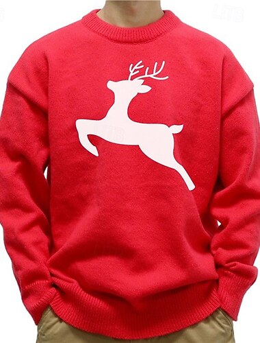  Jul Herre Hver Juleklokke Snøfnugg Pullover genser Strikketøy Crewneck Fritid Feriereise Hjem Gate 3D-utskrift Strikking Hold Varm Langermet Vår Høst Vinter Svart Hvit Rød