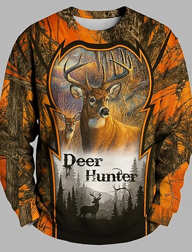  رجالي أيل كنزة الصيد كم طويل رقبة عالية مدورة الأماكن المفتوحة رياضة في الهواء الطلق برتقالي كرونيك 3D كل الفصول مصمم S M L XL XXL XXXL